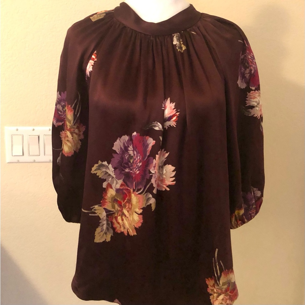 Rebecca Taylor Silk Floral Blouse in a Rich Eggplant Color